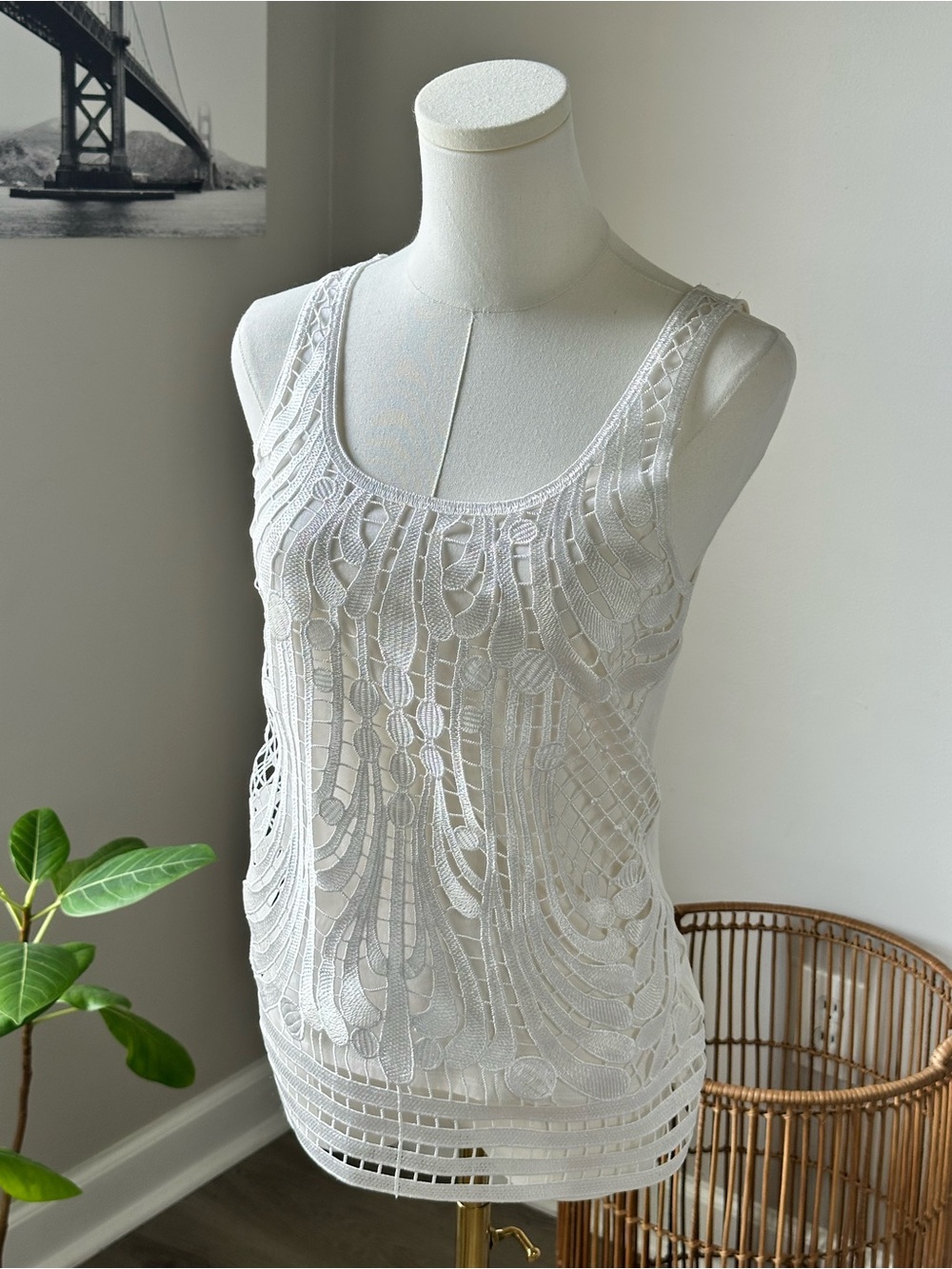 Express White Knit Tank Top with Logo Tag